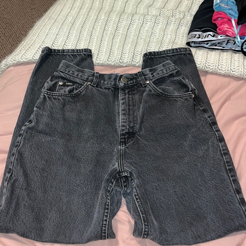 Black Vintage Lee Jeans. Distressed and straight leg